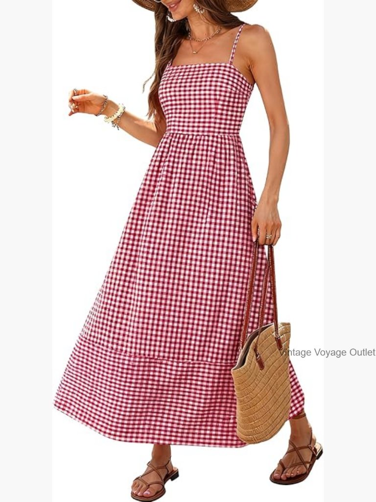 Maxi Dress With Pockets Smocked Back Spaghetti Strap Summer Casual